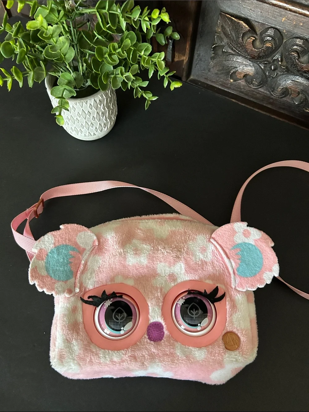 Kids Pink Plush Animal Crossbody Bag - Unbranded